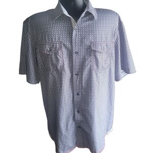 Urban Outfitters Blue and White Patterned Short Sleeve Shirt Size L